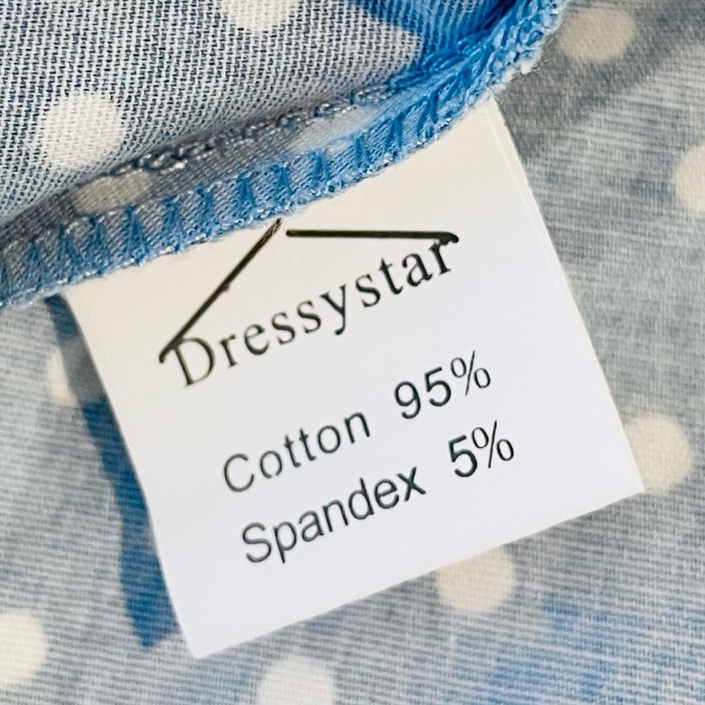 (NWOT) DRESSYSTAR • Blue/White Polka Dot Vintage-Inspired Cap Sleeve Dress, M - Picture 15 of 16